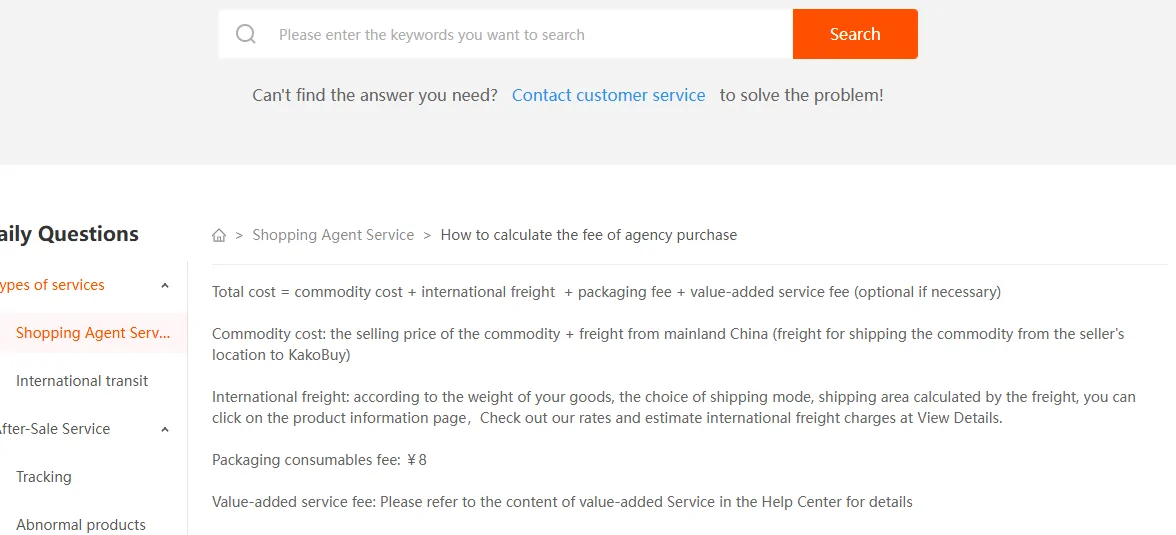 Article d'aide Kakobuy How to calculate the fee of agency purchase