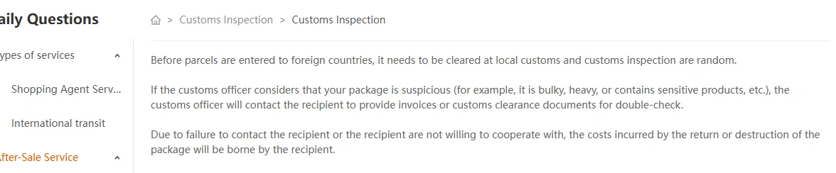 Article d'aide Kakobuy Customs Inspection