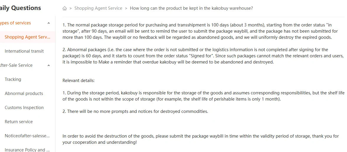 Article d'aide Kakobuy How long can the product be kept in the kakobuy warehouse